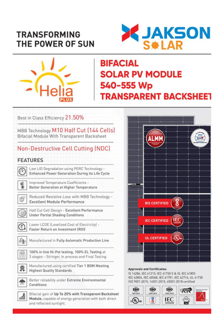 540 555Wp HeliaPlus MonoPERC Bifacial with Transparent Backsheet