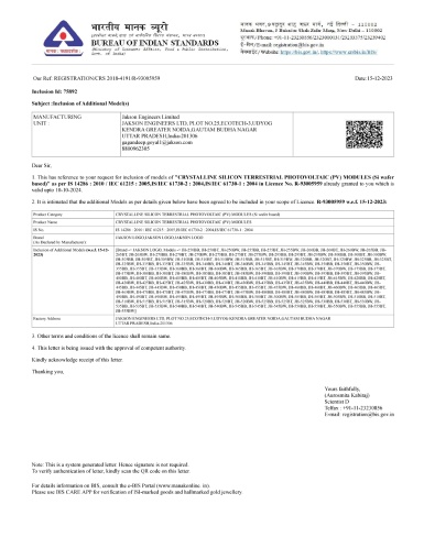 Bifacial BIS Certificate Helia Plus Series page 0001