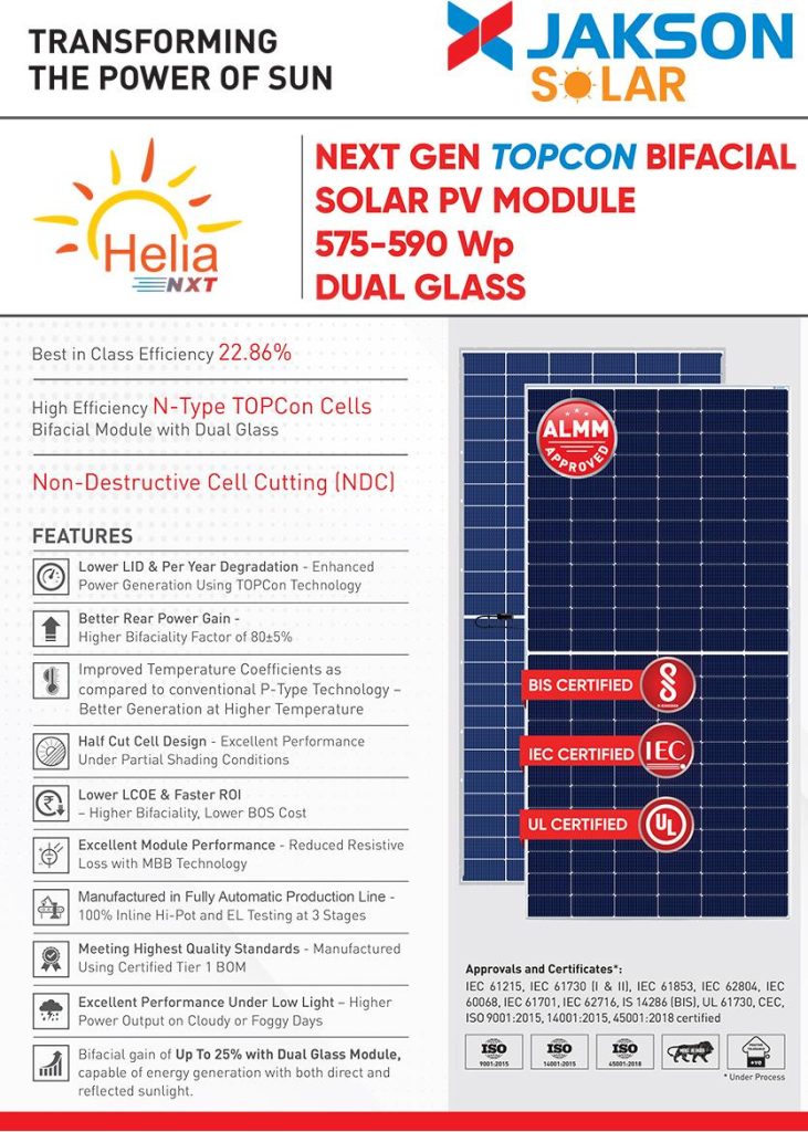 Helia NXT GEN Topcon Bifacial Solar PV Module 575 590 Wp Dual Glass