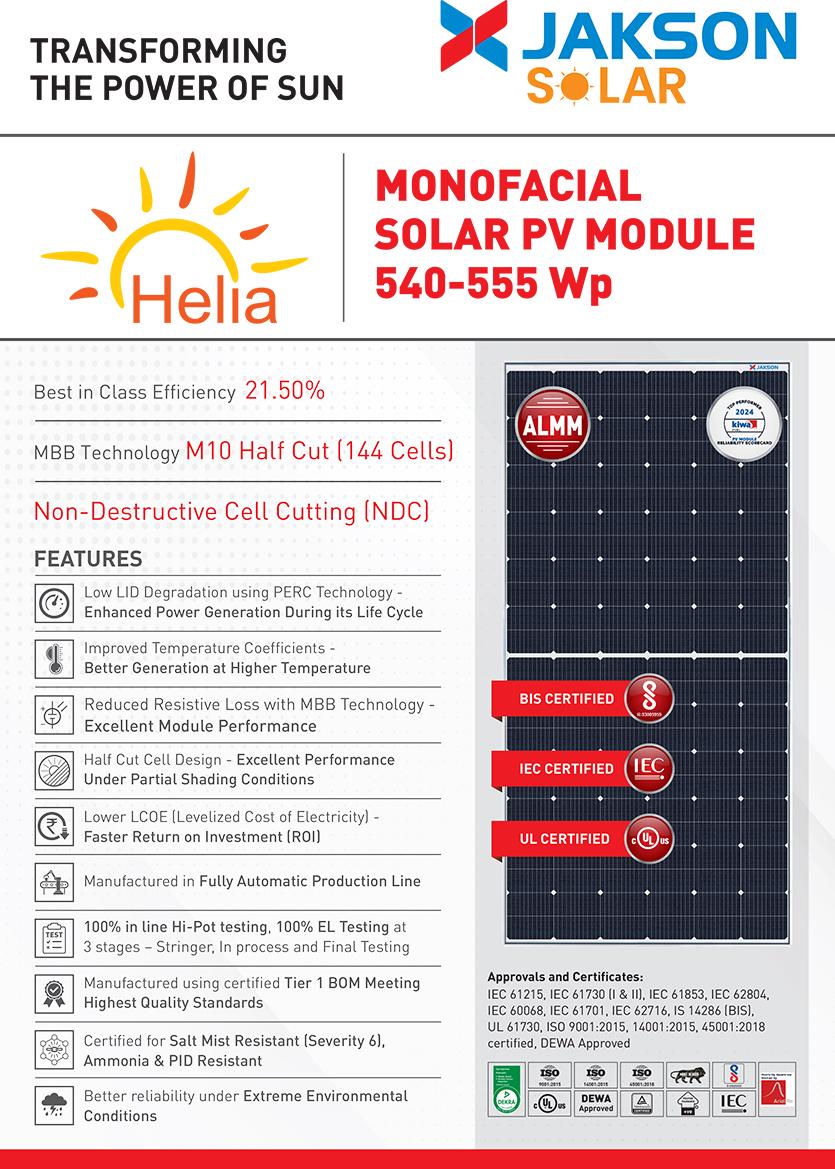 Monofacial Solar PV Module 540 555 Wp